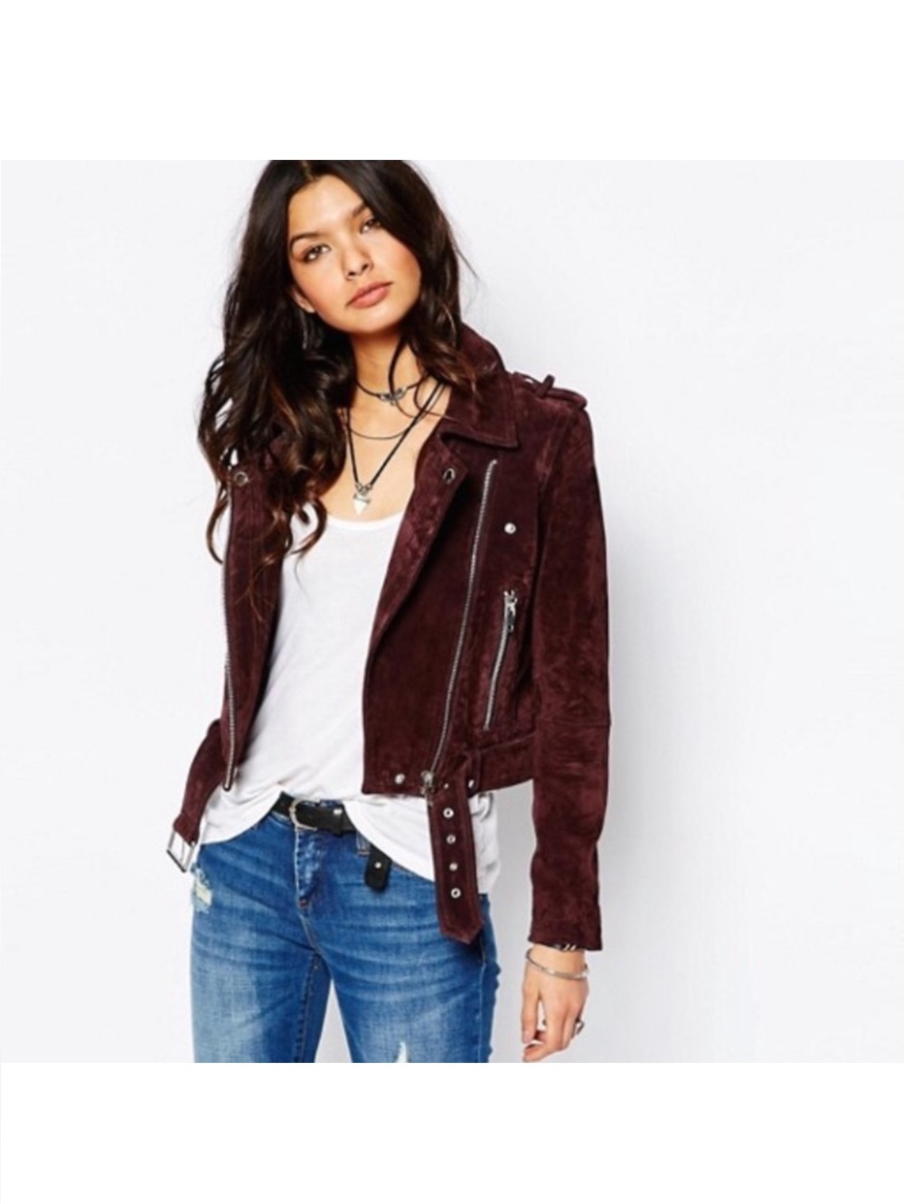 BLANKNYC Plum Suede Leather moto jacket Small
